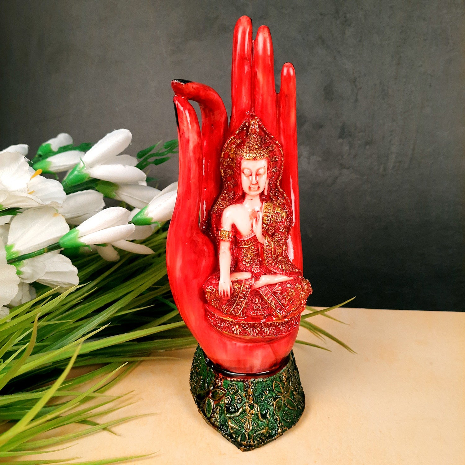 Lord Buddha Statue | Palm Buddha Idol Showpiece - For Living room, Home, Table, Office Decor & Gift - 10 Inch - Apkamart