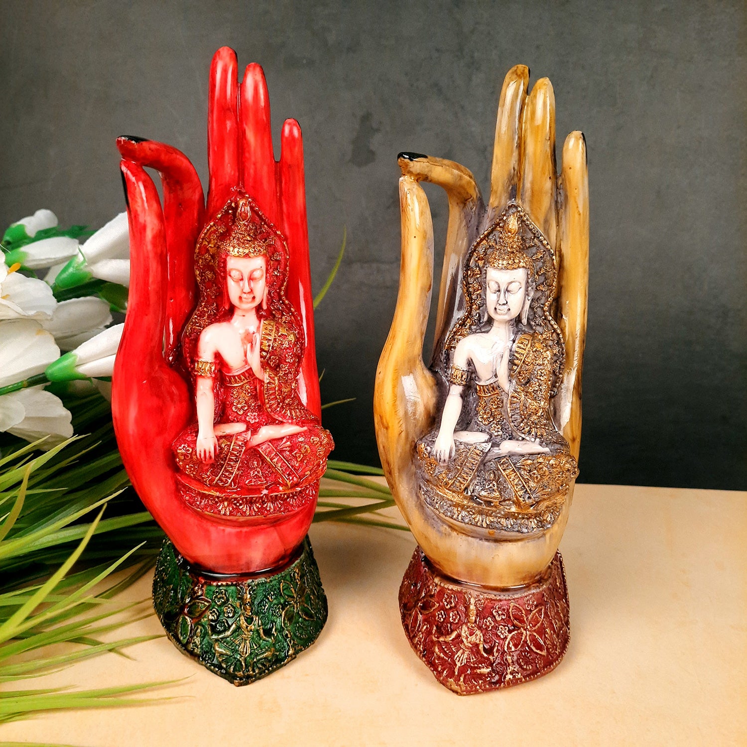 Buddha Statue | Lord Gautam Buddha Idol Showpiece -in Relaxing Pose - for Living Room, Home, Table, Office Decor & Gift - 10 inch (Set of 2)- apkamart