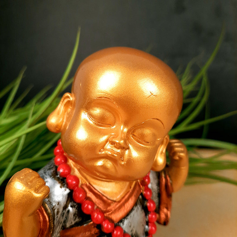 Buddha Baby Monk Showpiece Set | Child Monk Feng Shui Decor - For Good Luck, Home, Table, Office Decor, Garden & Gift - 5 Inch (Set of 3) - Apkamart
