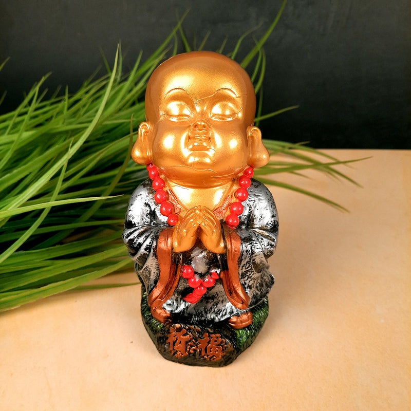 Buddha Baby Monk Showpiece Set | Child Monk Feng Shui Decor - For Good Luck, Home, Table, Office Decor, Garden & Gift - 5 Inch (Set of 3) - Apkamart