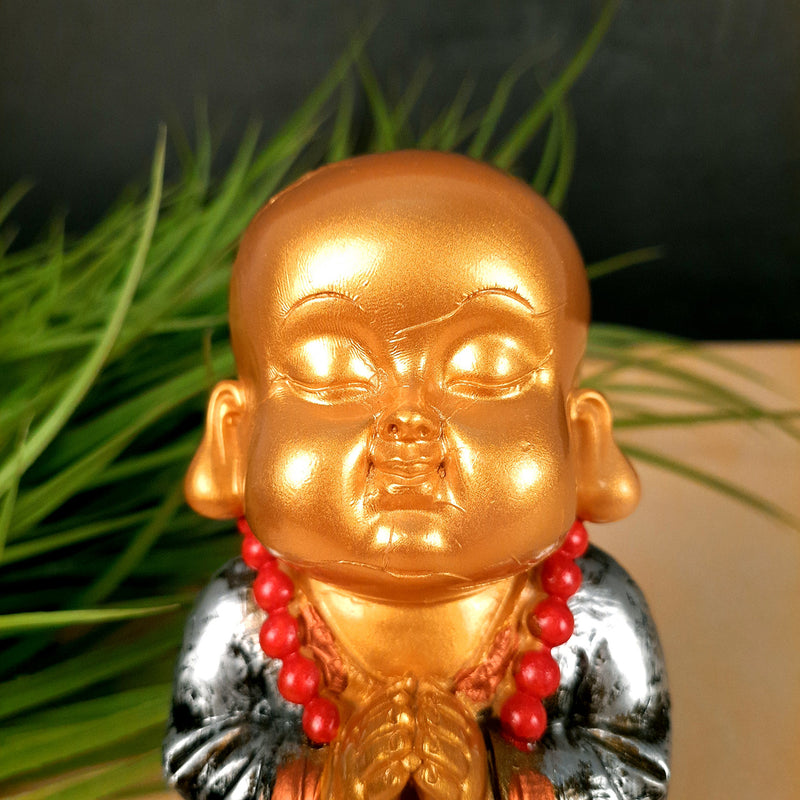 Buddha Baby Monk Showpiece Set | Child Monk Feng Shui Decor - For Good Luck, Home, Table, Office Decor, Garden & Gift - 5 Inch (Set of 3) - Apkamart