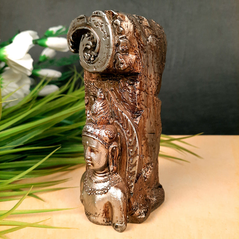 Buddha Showpiece Cum Tea Light Holder |Antique T - Light Candle Stand - for Living Room, Table, Shelf Decor | Home Decorative Item- 6 inch- Apkamart