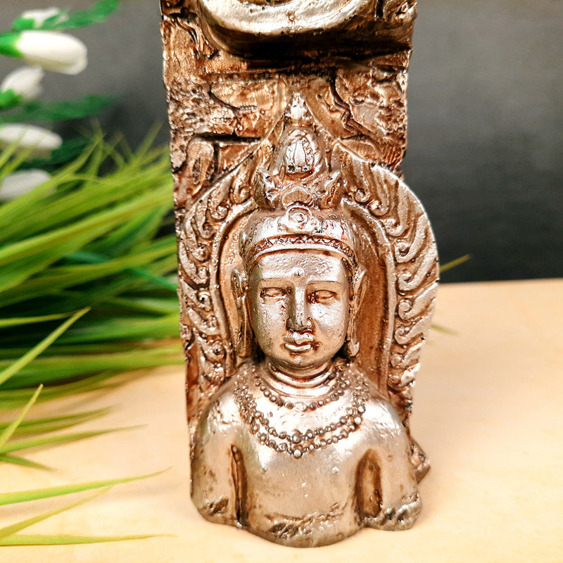 Buddha Showpiece Cum Tea Light Holder |Antique T - Light Candle Stand - for Living Room, Table, Shelf Decor | Home Decorative Item- 6 inch- Apkamart