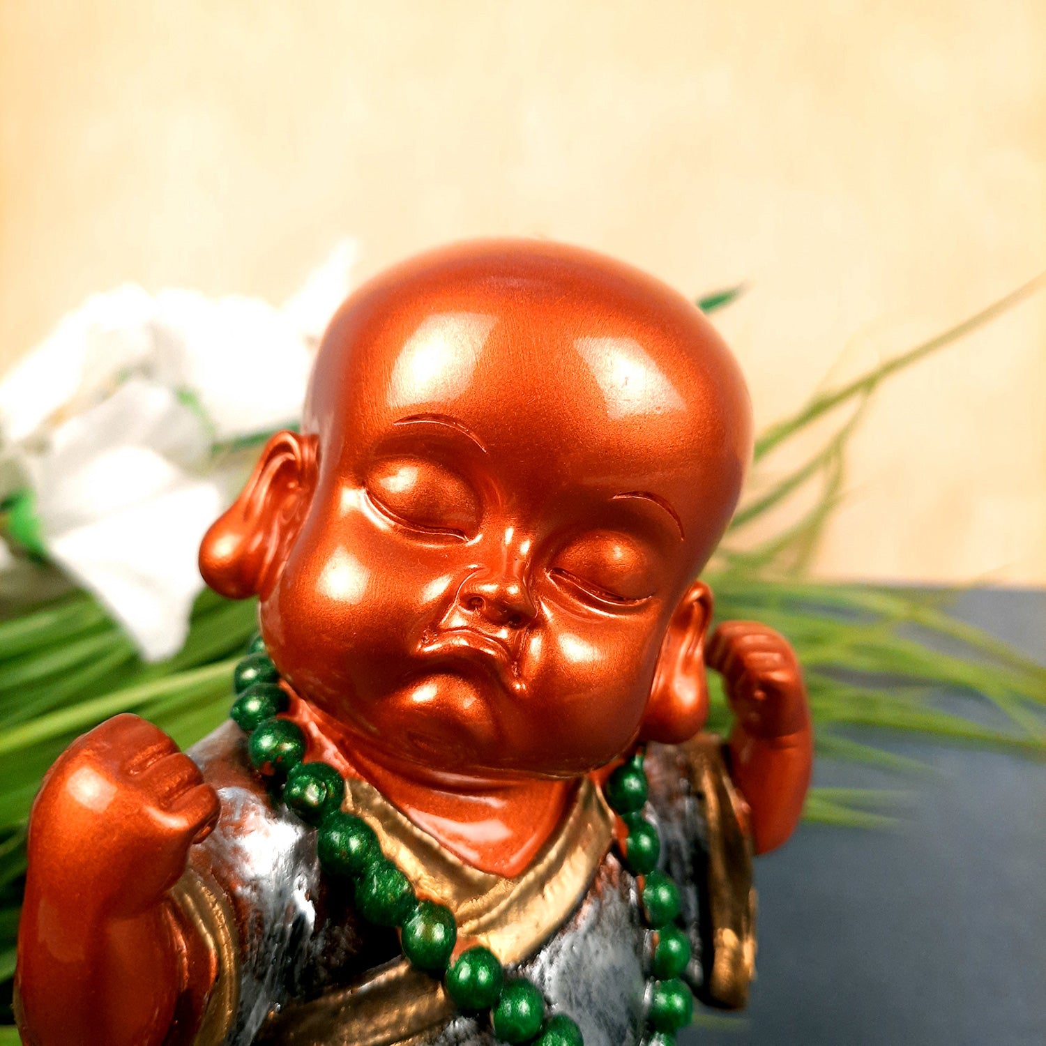 Baby Monk Showpiece Statue | Cute Buddha Feng Shui Decor - for Car Dashboard, Good Luck, Home, Table, Office Decor & Gift- 6.5 inch- Apkamart