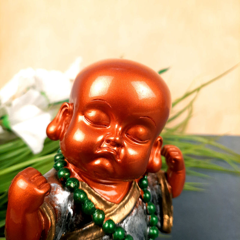 Baby Monk Showpiece Statue | Cute Buddha Feng Shui Decor - for Car Dashboard, Good Luck, Home, Table, Office Decor & Gift- 6.5 inch- Apkamart