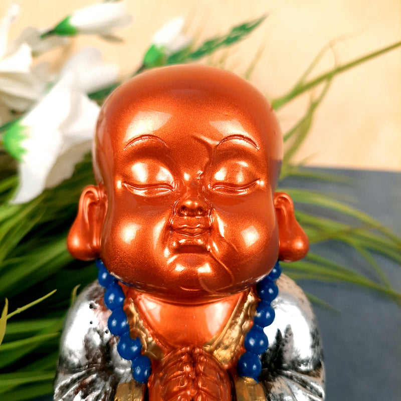 Baby Monk Showpiece Set | Buddha Feng Shui Decor - for Car Dashboard, Good Luck, Home, Table, Office Decor & Gift- 4 inch (Set of 3)- apkamart