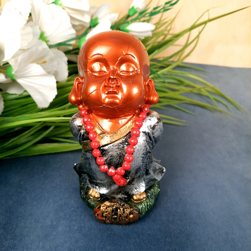 Baby Buddha Statue Idol | Baby Monk Table Decor - for Car Dashboard, Good Luck, Home, Office Decor & Gift- 6.5 inch- Apkamart