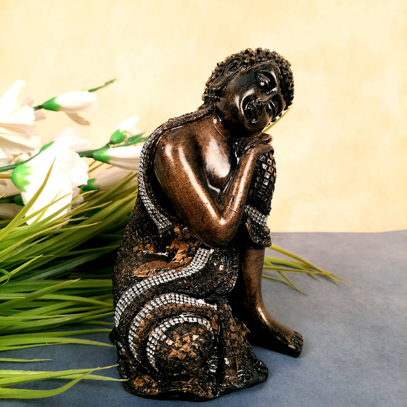 Buddha Statue Idol | Lord Gautam Buddha Showpiece -in Relaxing Pose - for Living Room, Home, Table, Office Decor & Gift -7 inch- Apkamart