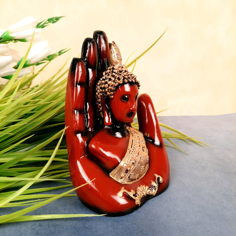 Palm Buddha Statue | Buddha Showpiece Idol | Home Decorative Item - For Living room, Home, Table, Office Decor & Gift - 6 Inch
