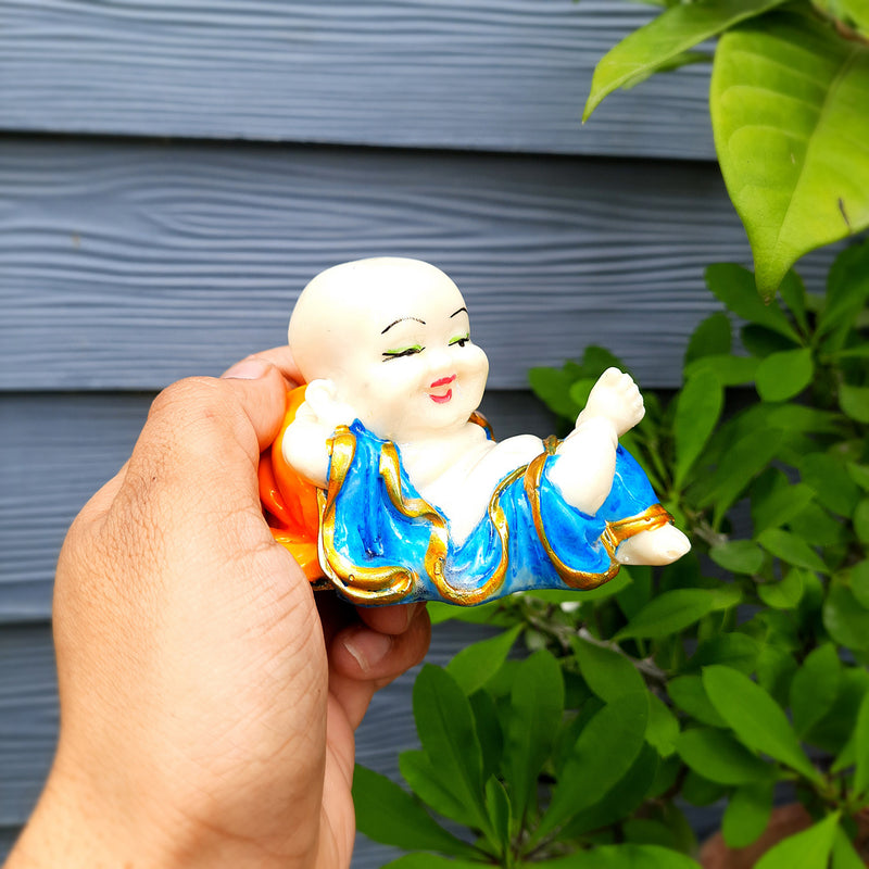 Baby Buddha Relaxing Showpiece | Feng Shui Table Decor - for Car Dashboard, Good Luck, Home, Table, Office Decor & Gift- 3 inch-apkamart