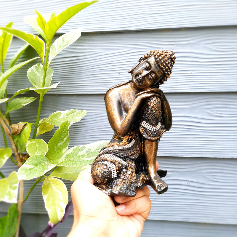 Buddha Statue Idol | Lord Gautam Buddha Showpiece -in Relaxing Pose - for Living Room, Home, Table, Office Decor & Gift -7 inch- Apkamart