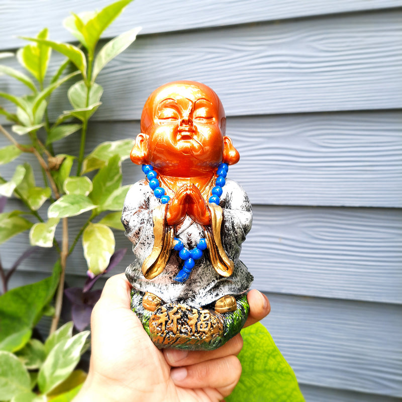 Baby Monk Showpiece Set | Buddha Feng Shui Decor - for Car Dashboard, Good Luck, Home, Table, Office Decor & Gift- 4 inch (Set of 3)- apkamart