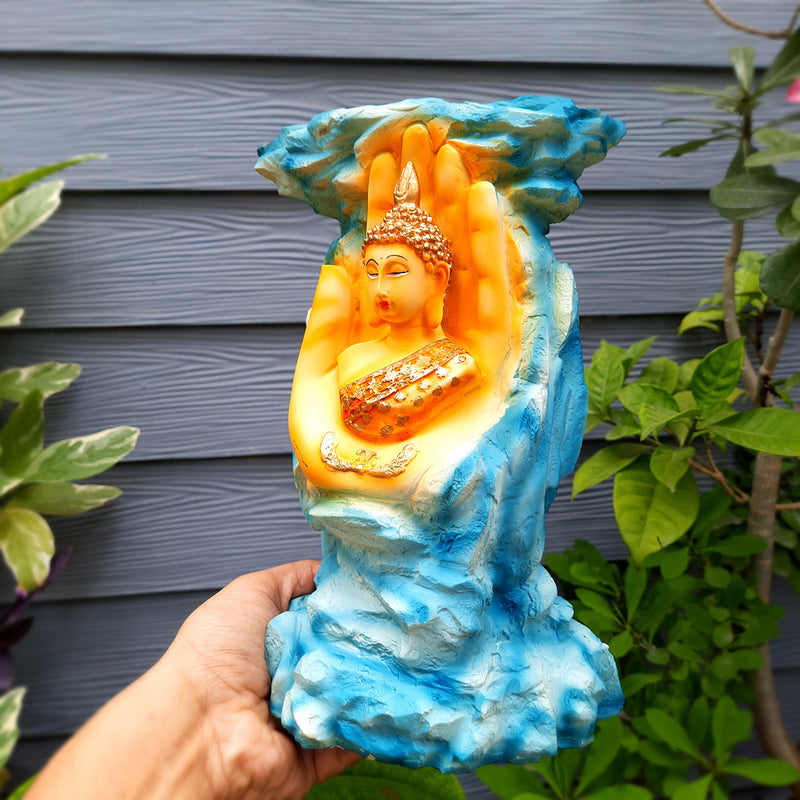 Buddha Statue Cum Vase | Flower Pot with Lord Gautam Buddha Showpiece - for Living Room, Home, Table, Office Decor & Gift- 11 inch(Blue)- Apkamart