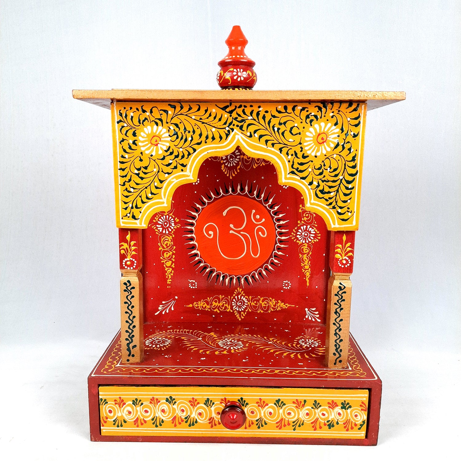 Pooja Temple Wooden With Storage Drawer | Mandir For Home | Puja Stand / Mandap Wall Mounted - For Religious Decor, House, Ghar, Office, Shop - Apkamart #Size_17 inch