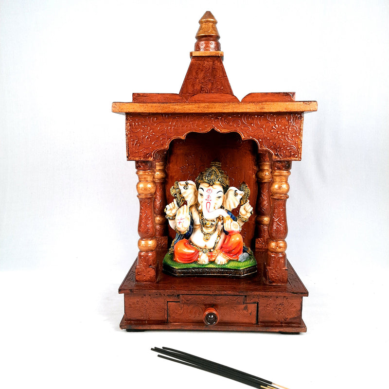 Wooden Temple for Home Big Size - Shelf with Doors - 23 Inch- Apkamart