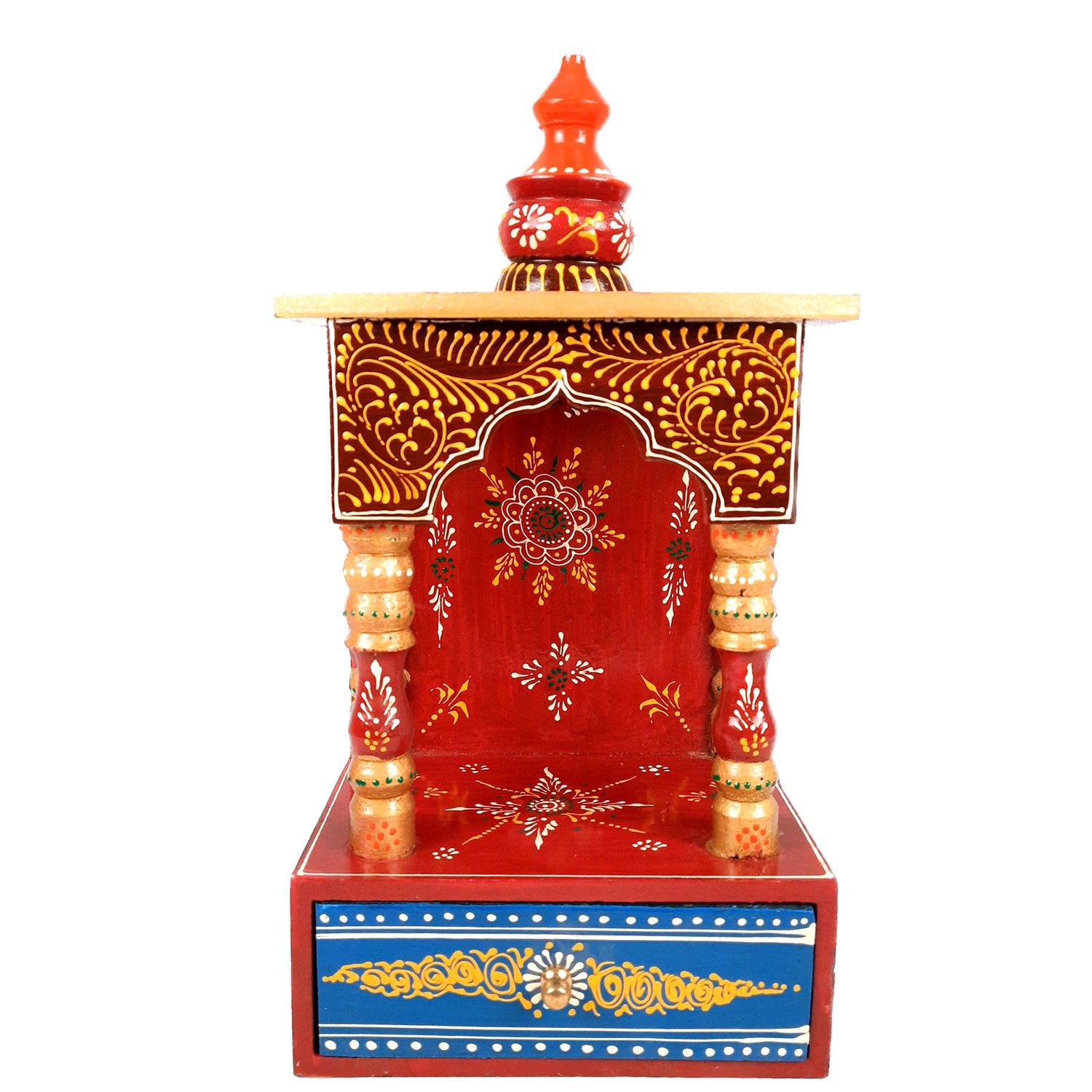 Pooja Mandir | Home Temple Wooden With Storage Drawer | Puja Stand / Mandap Wall Hanging – For Home, Ghar, Office, Shop - 14 inch - Apkamart