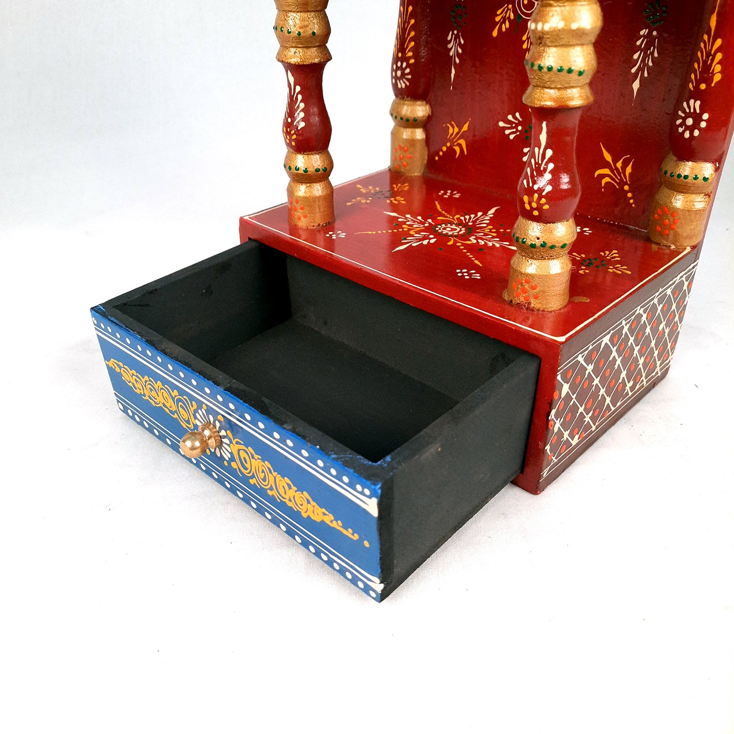 Pooja Mandir | Home Temple Wooden With Storage Drawer | Puja Stand / Mandap Wall Hanging – For Home, Ghar, Office, Shop - 14 inch - Apkamart