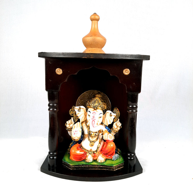 Pooja Mandir Antique | Home Temple with Wooden Rustic Look | Puja Stand/Unit – for Home, Ghar, Office, Shop - 16 inch- apkamart