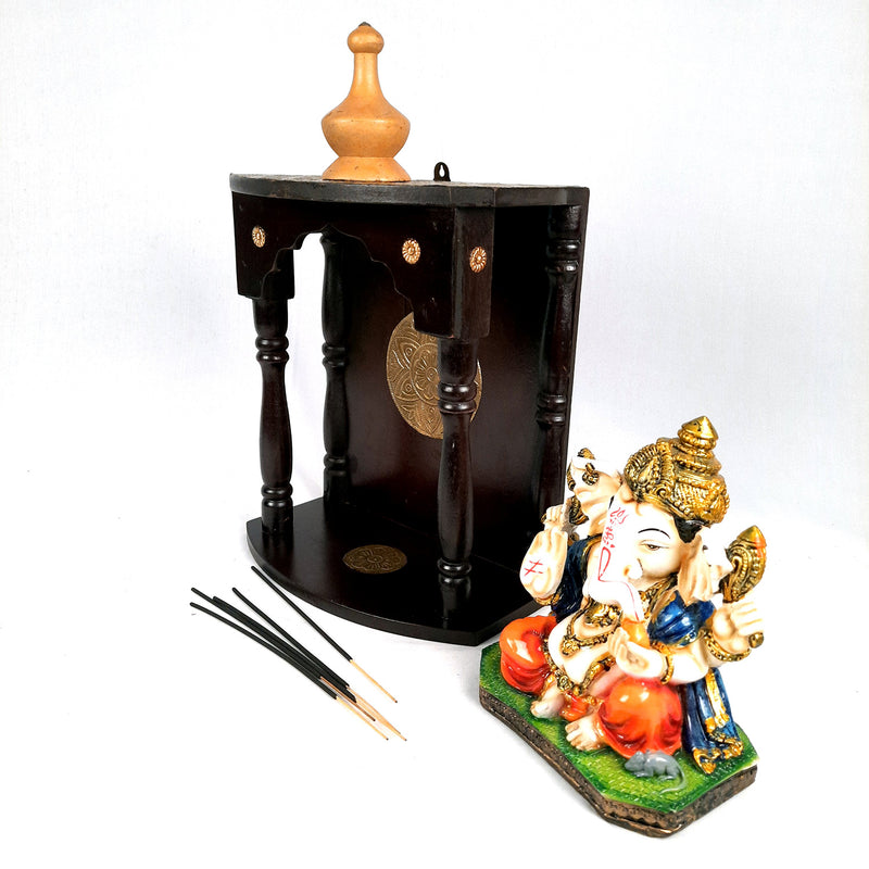 Pooja Mandir Antique | Home Temple with Wooden Rustic Look | Puja Stand/Unit – for Home, Ghar, Office, Shop - 16 inch- apkamart