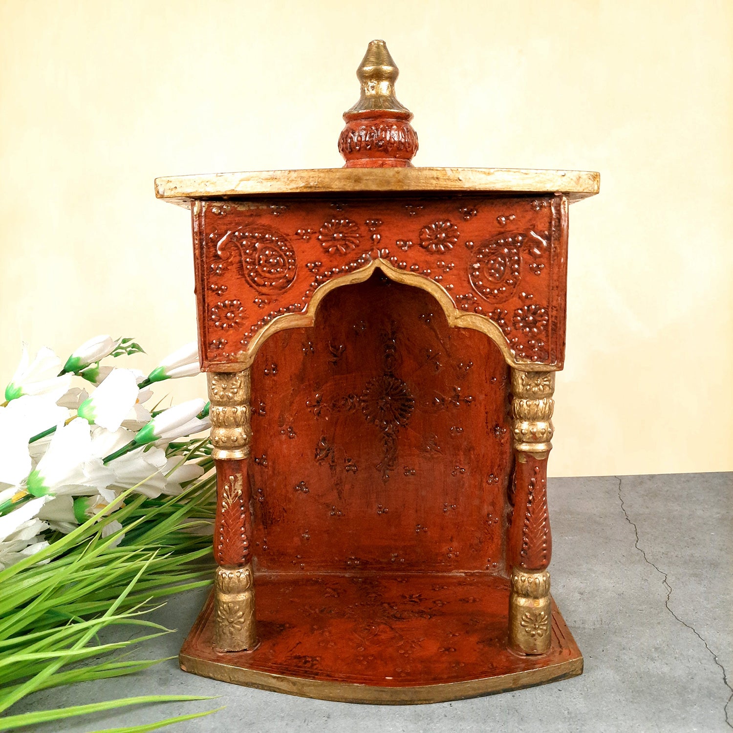 Wooden Temple for Home - Wooden Pooja Mandir - 14 Inch- Apkamart