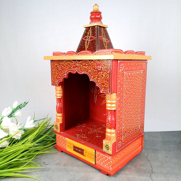 Pooja Temple Wooden With Storage Drawer | Big Mandir For Home | Puja Stand Mandap Wall Mounted – For House, Ghar, Office, Shop - 23 Inch - Apkamart