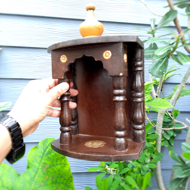 Pooja Mandir with Rustic Look | Antique Home Temple Wooden | Puja Stand/Unit – for Home, Ghar, Office, Shop - 14 inch- apkamart