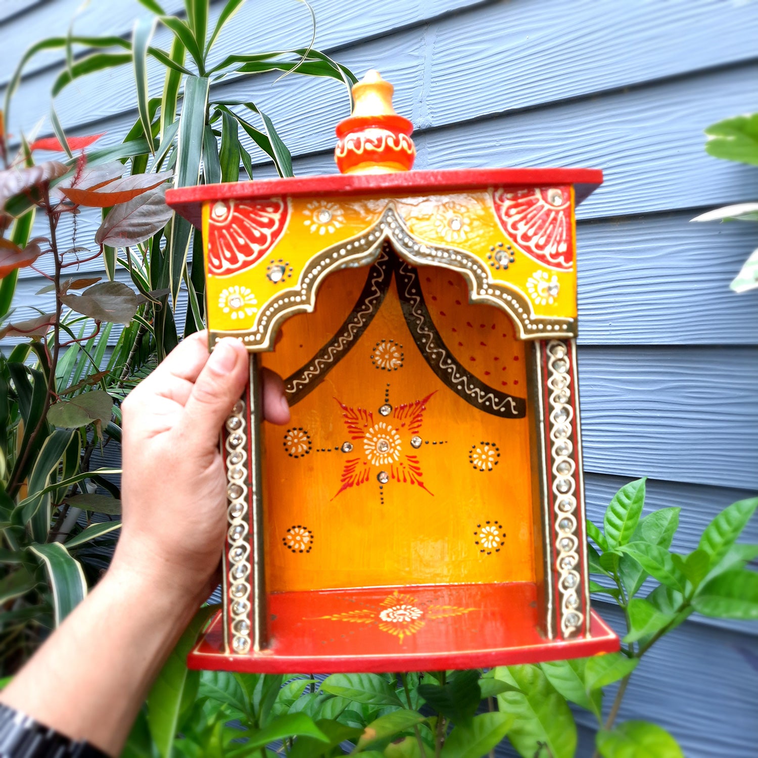 Pooja Mandir | Wall Mounted Wooden Pooja Mandir for Home - 13 Inch- Apkamart