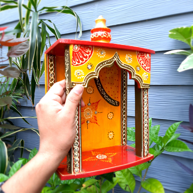 Pooja Mandir | Wall Mounted Wooden Pooja Mandir for Home - 13 Inch- Apkamart