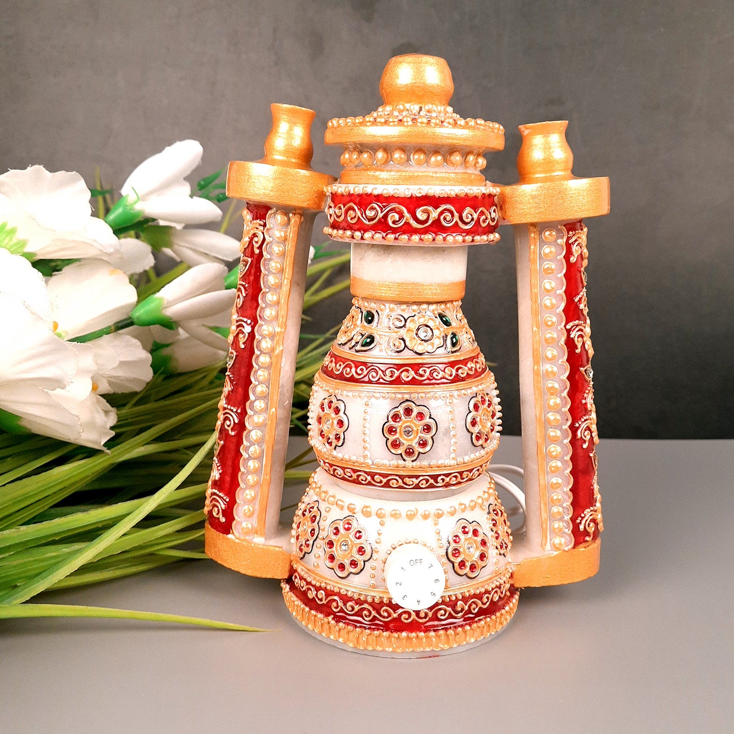 Lantern | Table Lamp Marble - for Home Decor & Gifts - 9 Inch- Apkamart