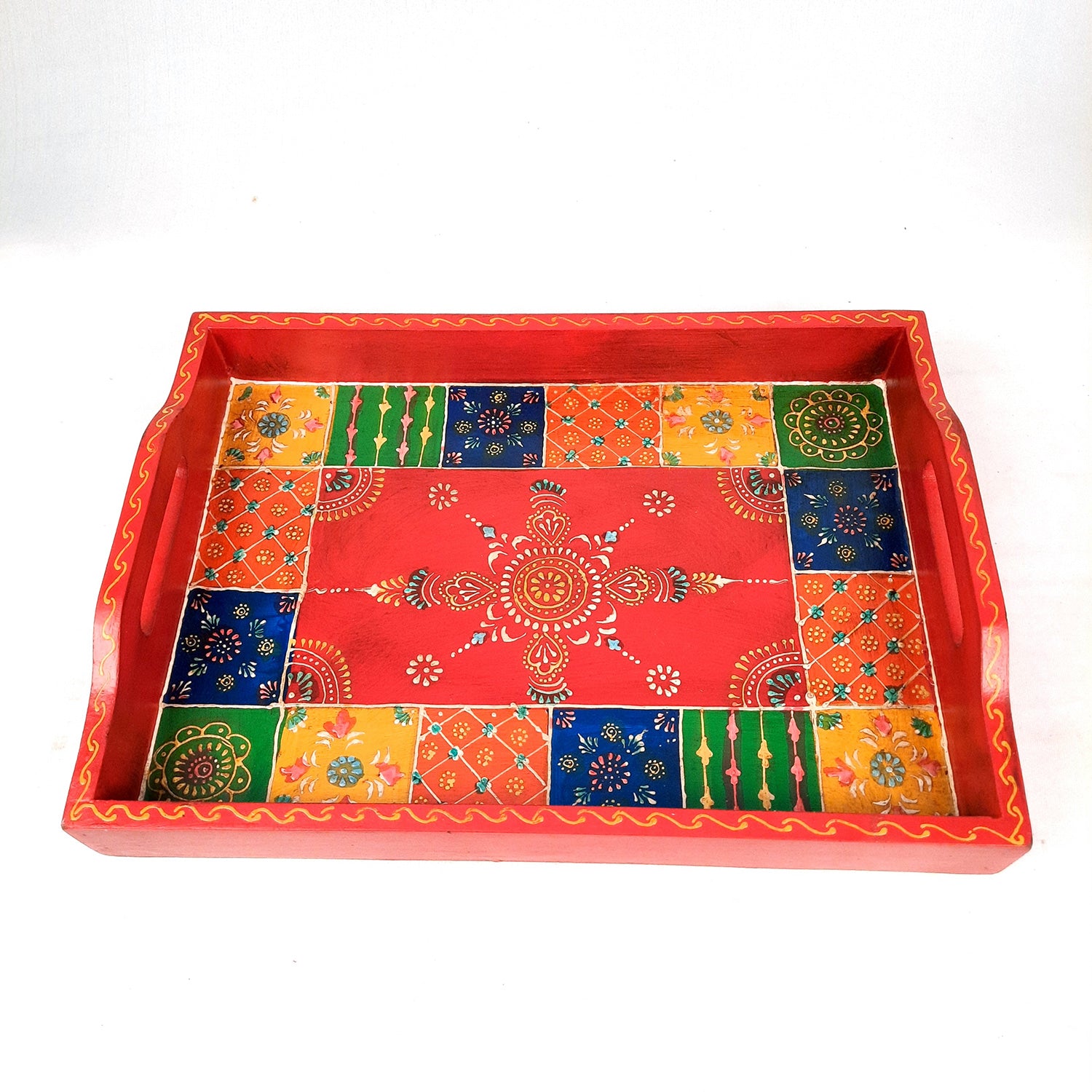 Serving Tray Wooden With Six Boxes & Lid | Mutipurpose Organizer Tray - For Dining Table, Kitchen , Organization & Gifts - Apkamart