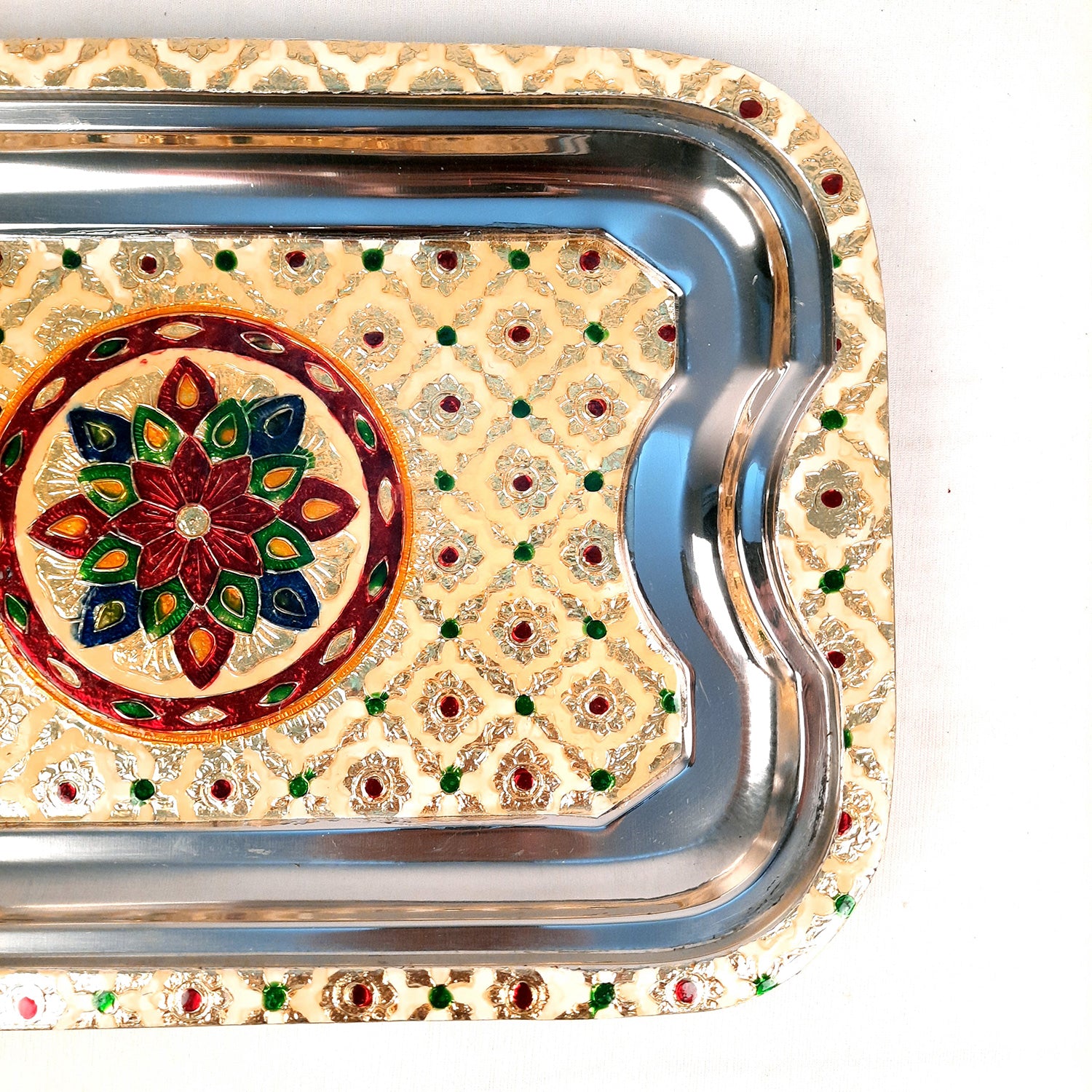 Serving Tray | Tea & Snacks Serving Platter | Steel Tray Rectangular - for Home, Dining Table, Kitchen Decor | Wedding & Housewarming Gift - 14 Inch - Apkamart