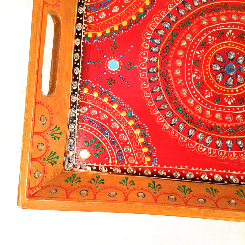 Wooden Serving Tray Set of 3 | Tea & Snacks Serving Platter - For Home, Dining Table, Kitchen Decor | Wedding & Housewarming Gift - Apkamart
