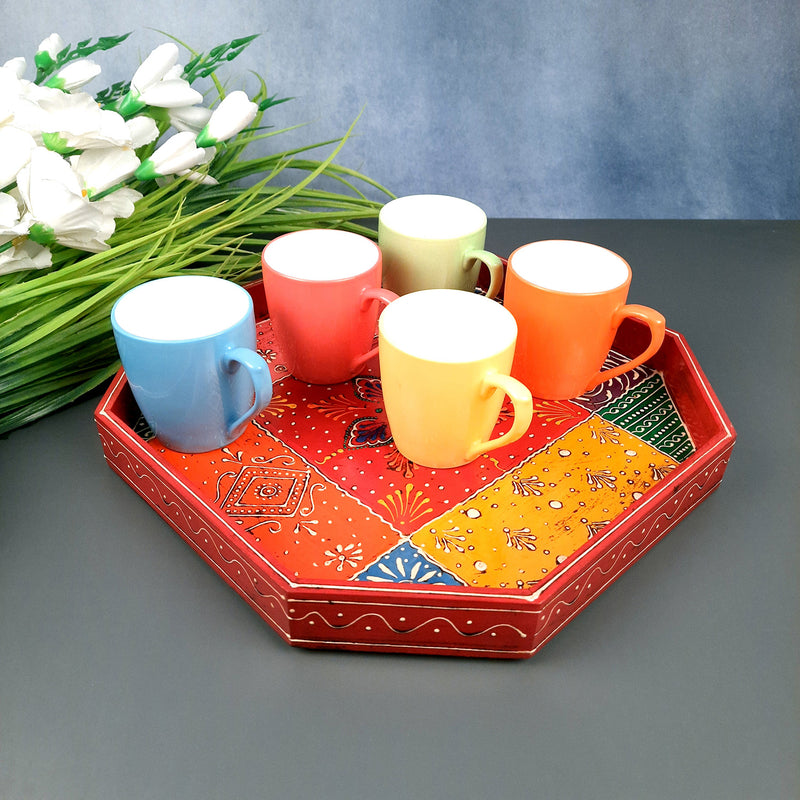 Serving Tray Wooden | Tea & Snacks Serving Platter - for Home, Dining Table, Kitchen Decor | Wedding & Housewarming Gift (Set of 3)- Apkamart