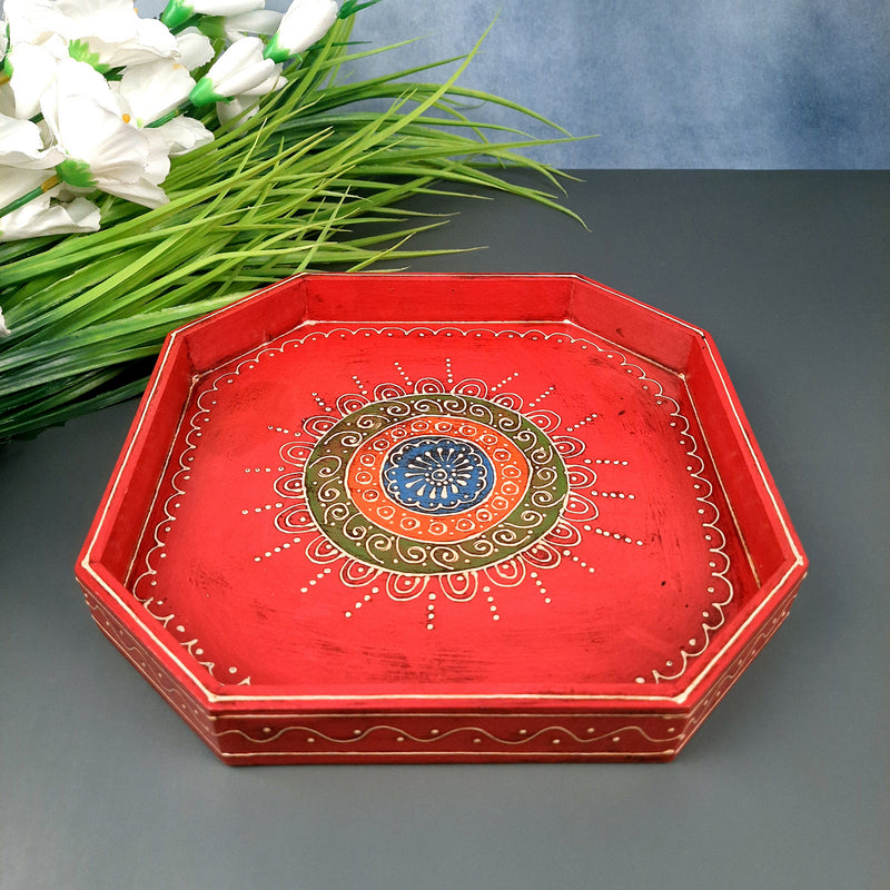 Wooden Serving Tray Set | Tea & Snacks Serving Platter - For Home, Dining Table, Kitchen Decor | Wedding & Housewarming Gift (Combo of 3) - Apkamart