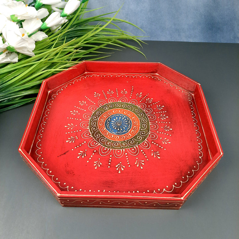 Wooden Serving Tray Set | Tea & Snacks Serving Platter - For Home, Dining Table, Kitchen Decor | Wedding & Housewarming Gift (Combo of 3) - Apkamart