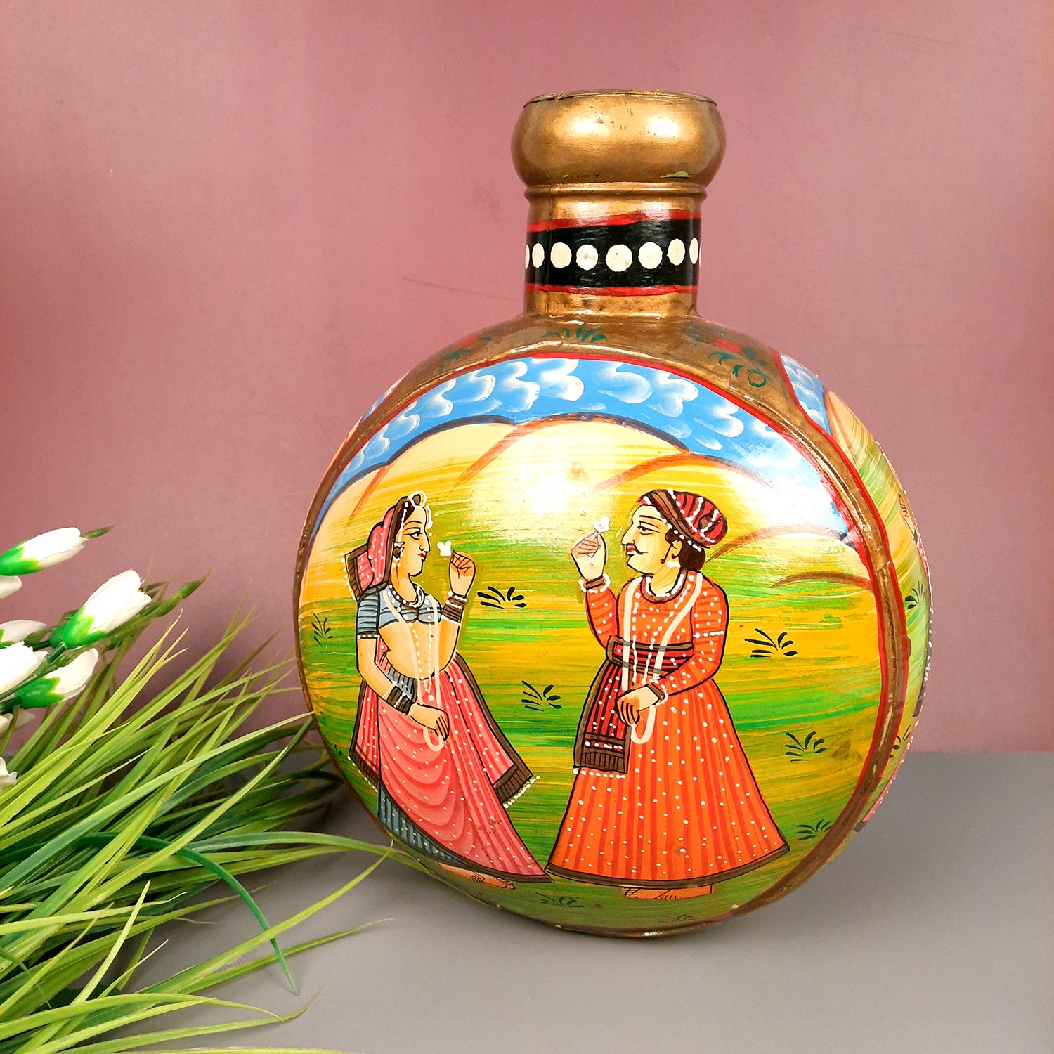 Vase Antique | Flower Pots Handcrafted - For Living room, Table, Corner & Home Decor & Gifts -15 Inch - Apkamart