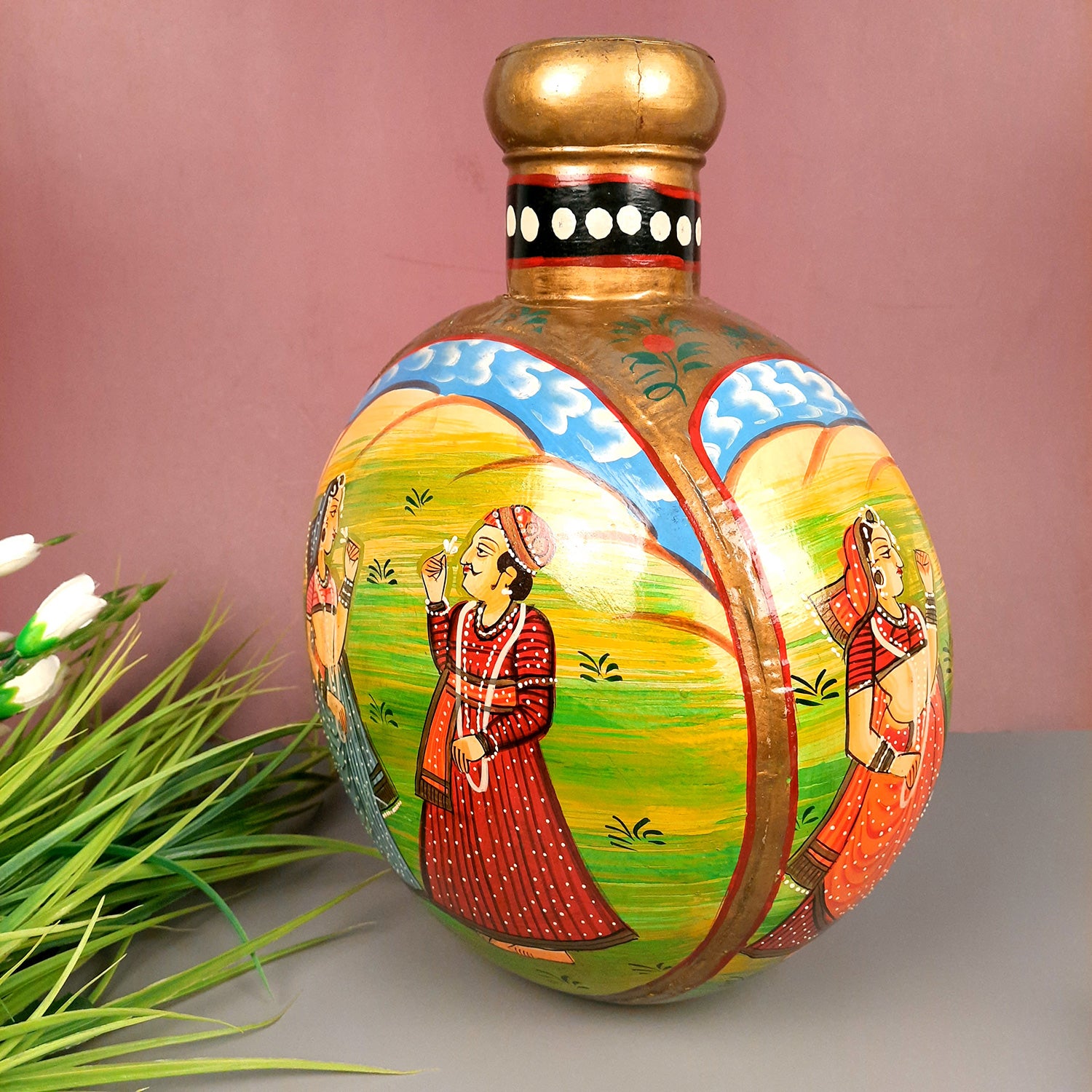 Vase Antique | Flower Pots Handcrafted - For Living room, Table, Corner & Home Decor & Gifts -15 Inch - Apkamart