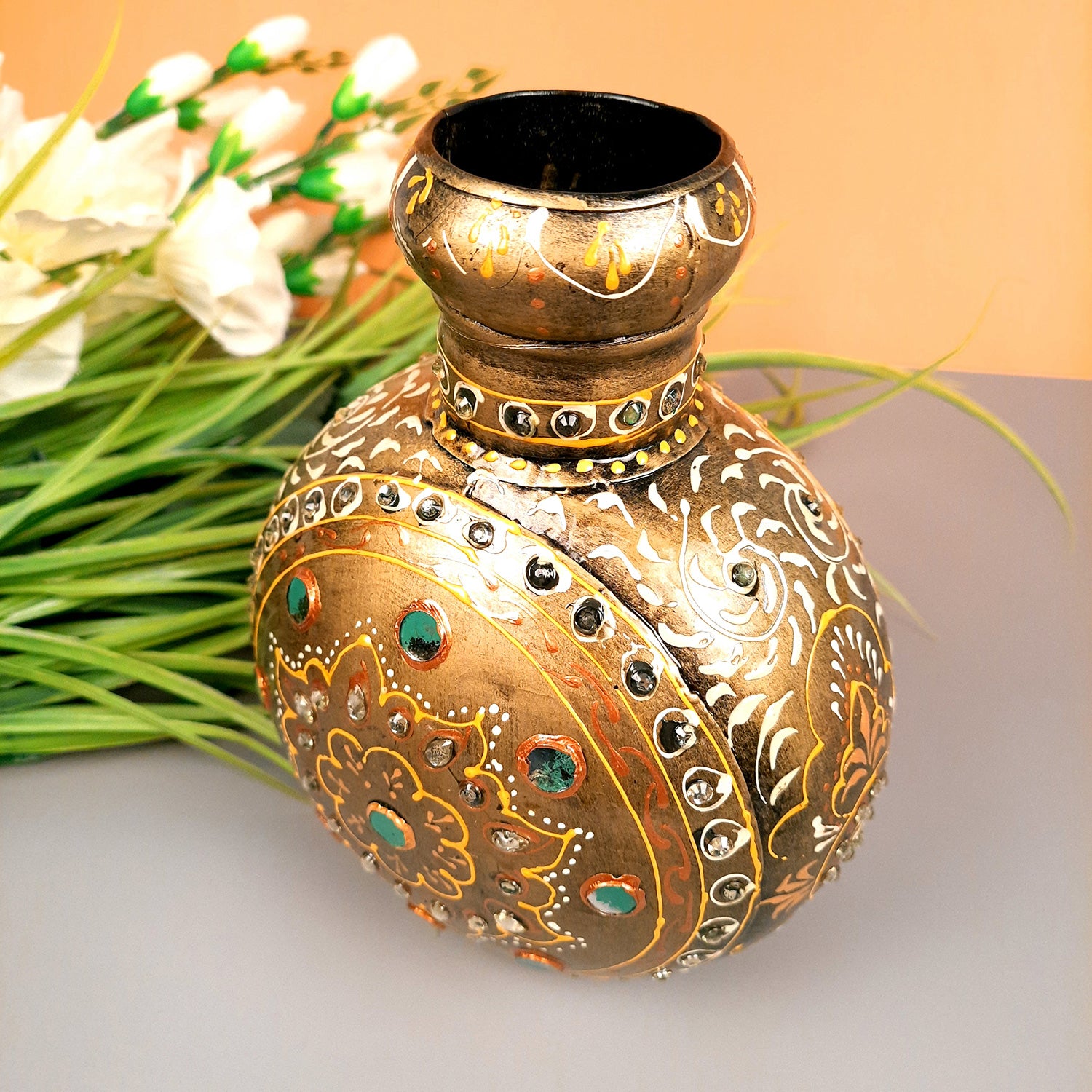 Flower Pot | Vase - Metal In Pitcher Design - for Home Decoration, Living Room, Table, Shelf, Office & Interior Decor | House Warming & Festival Gift   - 8 Inch