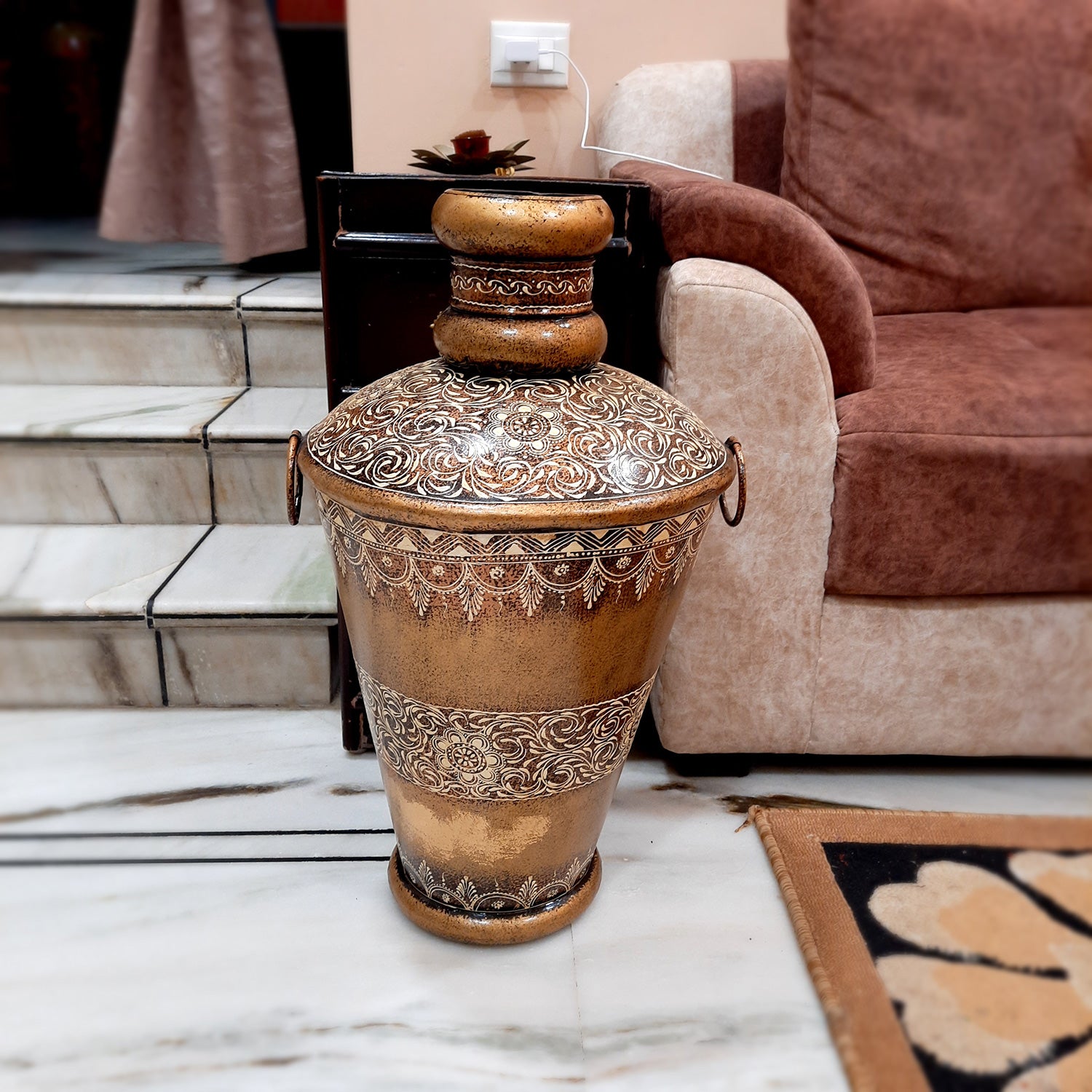 Big Flower Vase | Corner Metal Vase | Long Vases - For Home Decor, Living Room, Entrance, Hallway & Gifts - 25 Inch - Apkamart