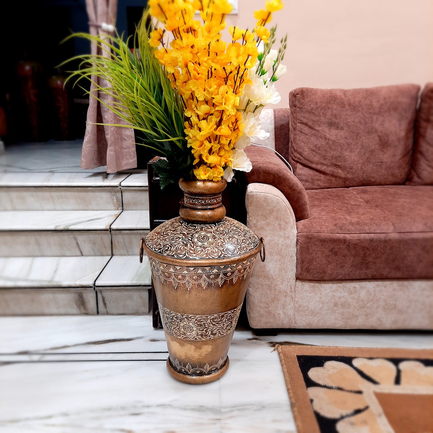 Big Flower Vase | Corner Metal Vase | Long Vases - For Home Decor, Living Room, Entrance, Hallway & Gifts - 25 Inch - Apkamart