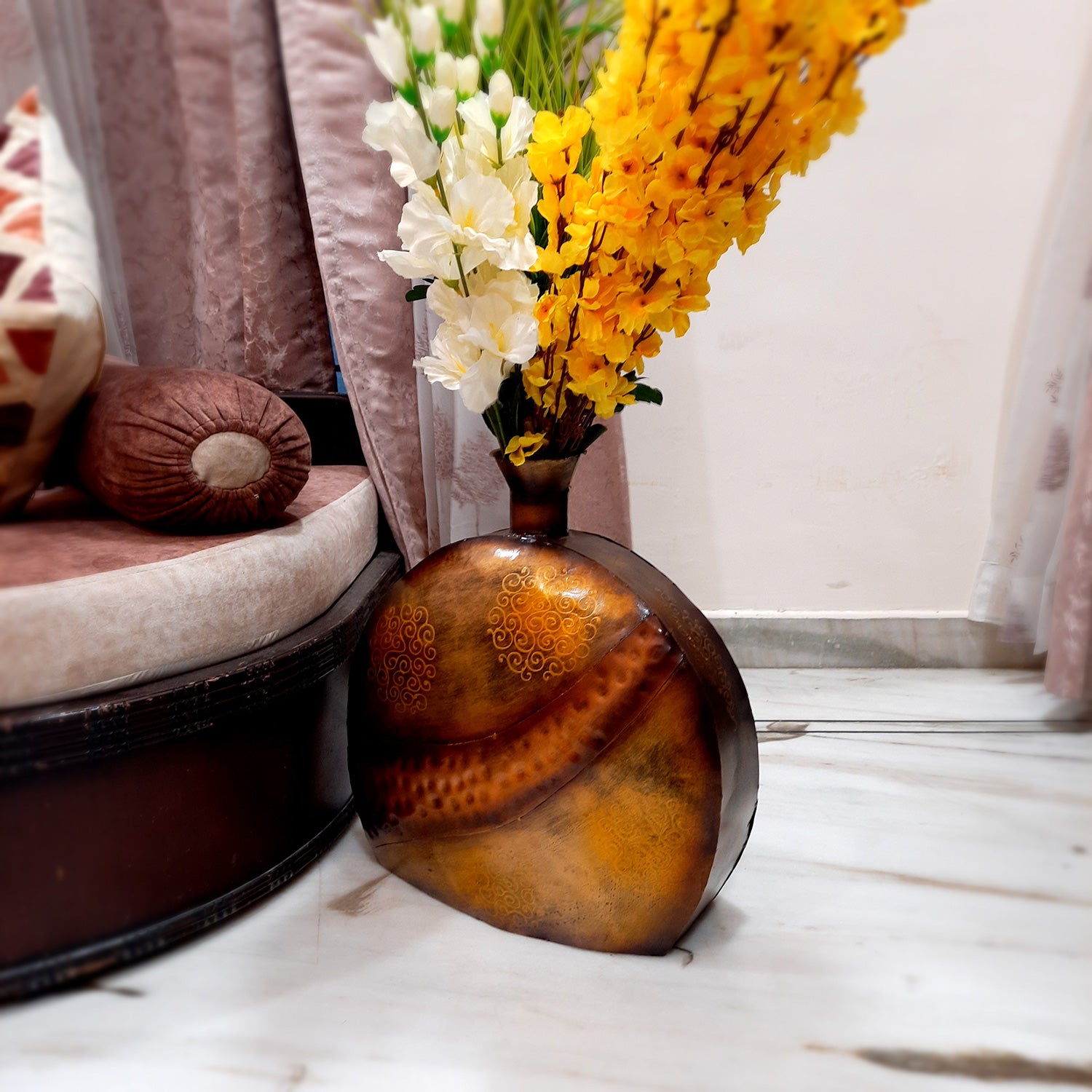Flower Pot Big | Antique Metal Vase - For Home, Living Room, Dining Space, Corner Decor & Gifts - 10 Inch - Apkamart