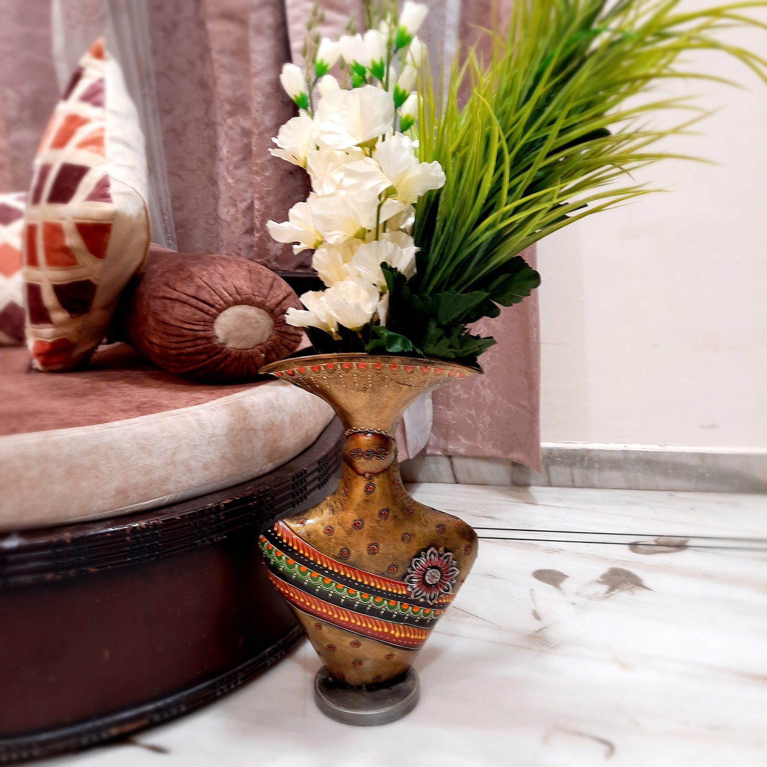 Flower Pot | Antique Table Vase - For Home, Living Room & Entrance Decor - 17 Inch - Apkamart