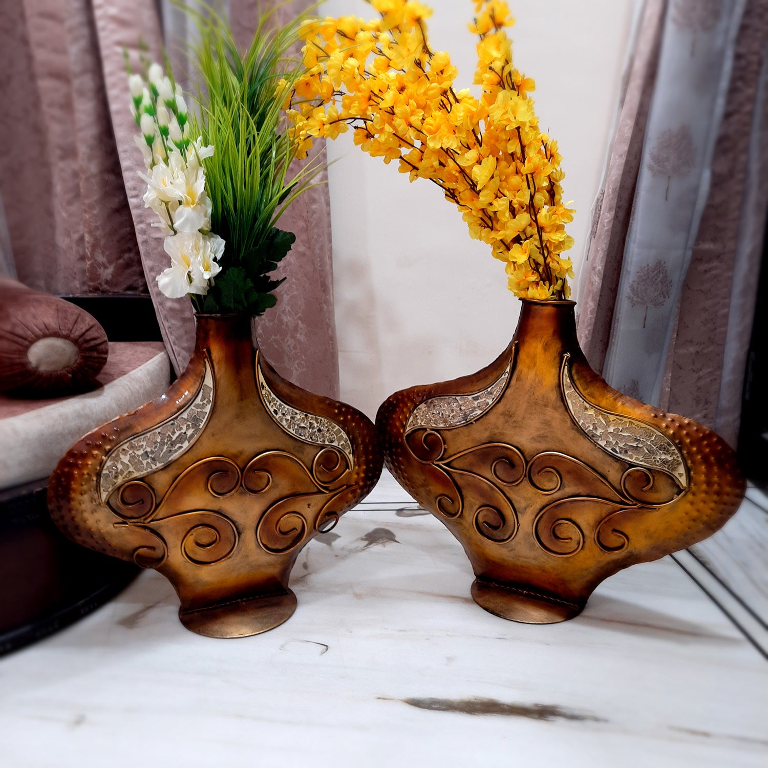Vase Set | Flower Pot for Center Table | Vases For Living Room, Home Decoration, Office Decor & Gifts (Pack of 2) - Apkamart