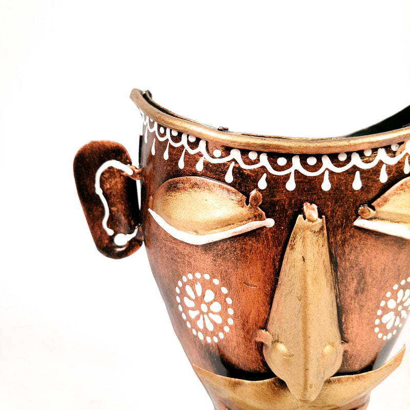 Metal Vase | Flower Pot - Man Face design - For Home, Table Decor & Gifts - 7 Inch - Apkamart