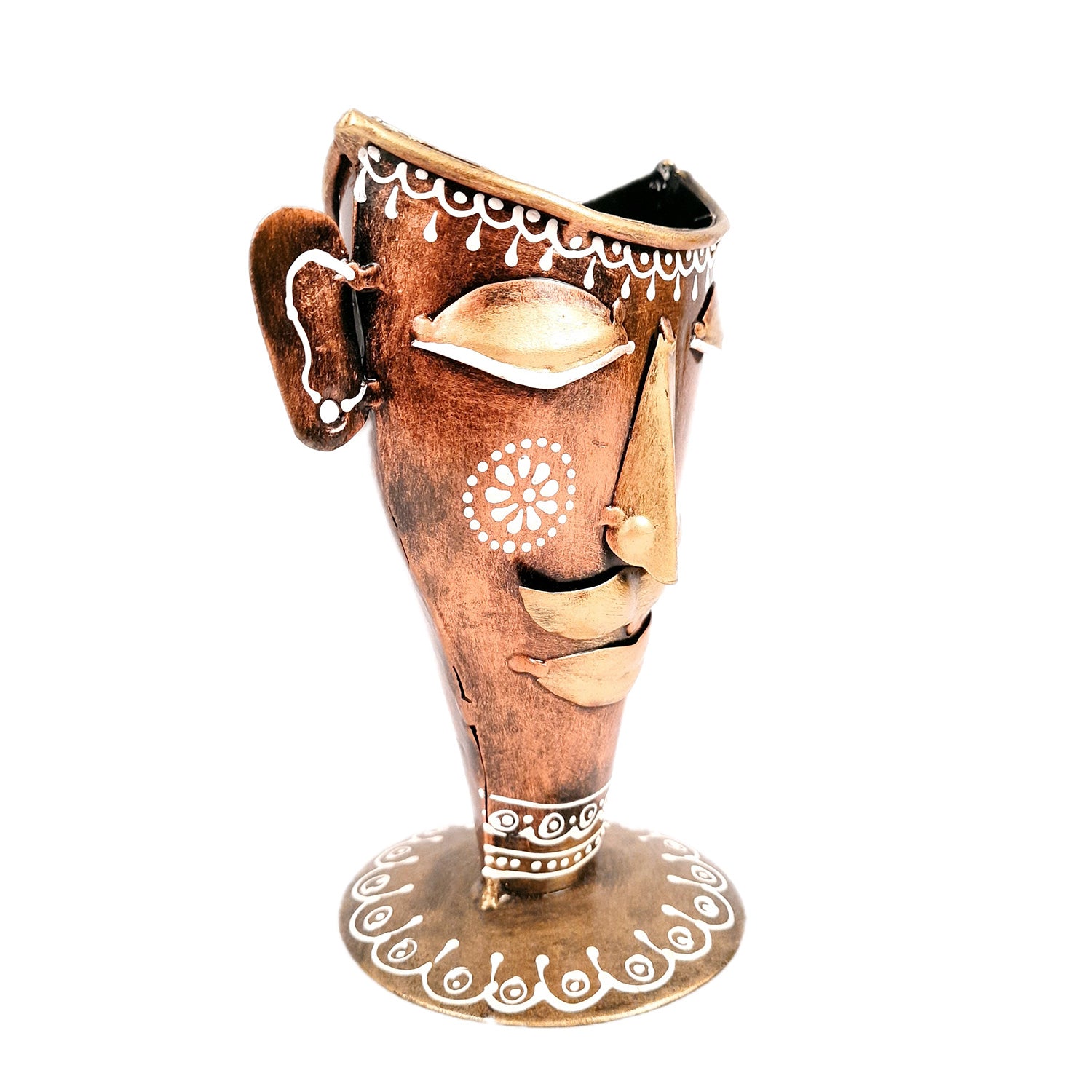 Vase | Flower Pot - Metal | Showpiece Cum Vase - Man Face Design - for Home Decoration, Living Room, Table, Shelf, Office , Interior Decor | Gifts for All Occasions - 7 Inch