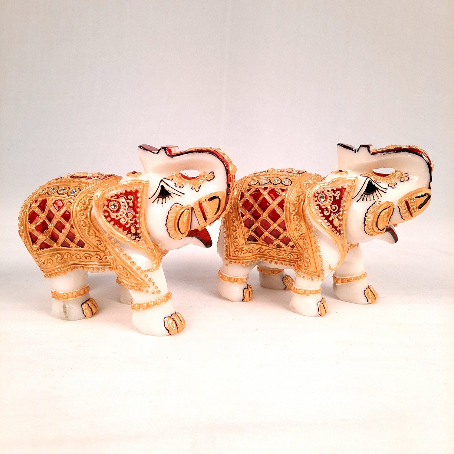 Elephant Showpiece Marble | Decorative Elephant Figurines - For Table, Living Room & Home Decoration - (Height - 4 Inch, Set of 2) - Apkamart