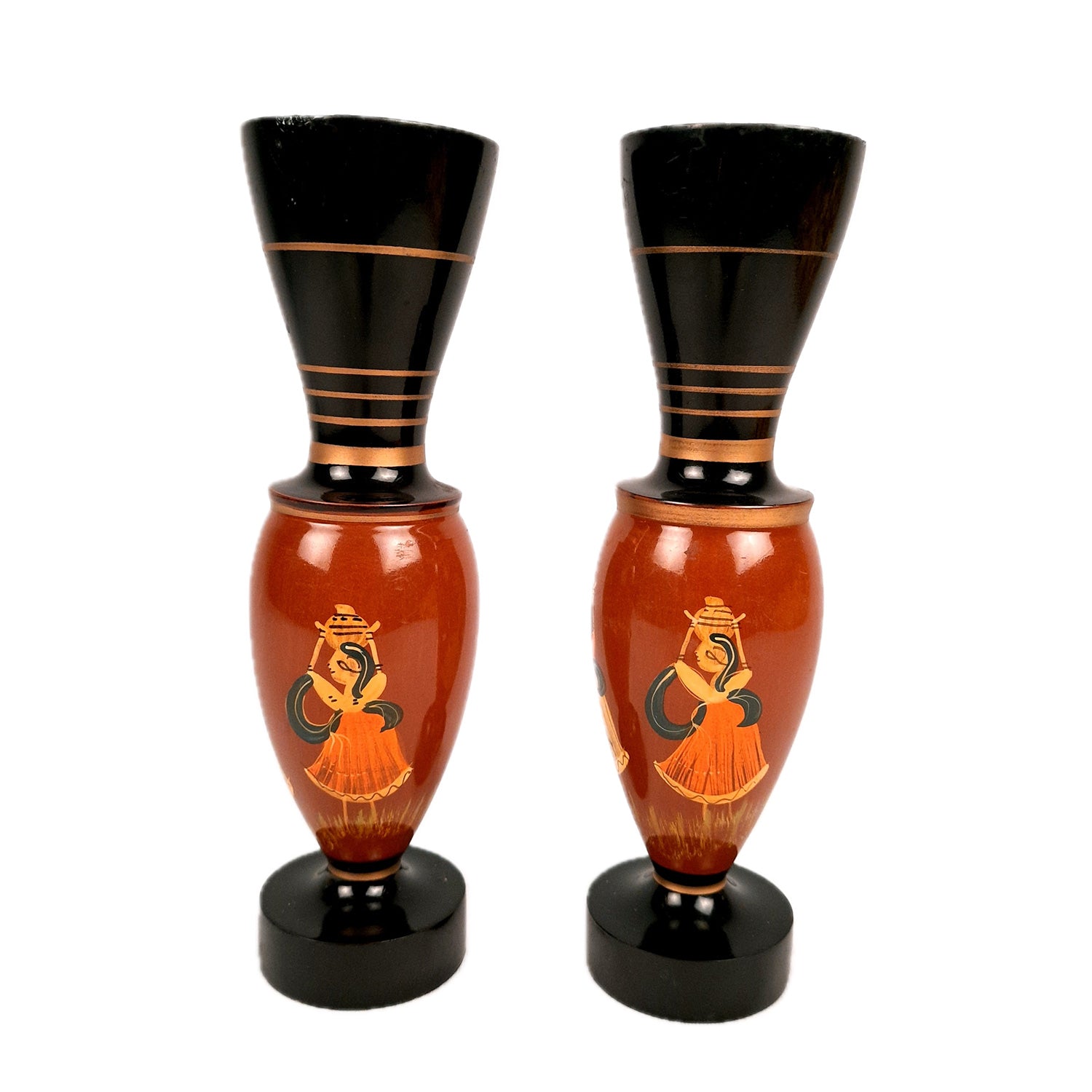 Wooden Flower Pot | Table Vase - For Home Decor & Gifts - 8 Inch (Set of 2) - Apkamart