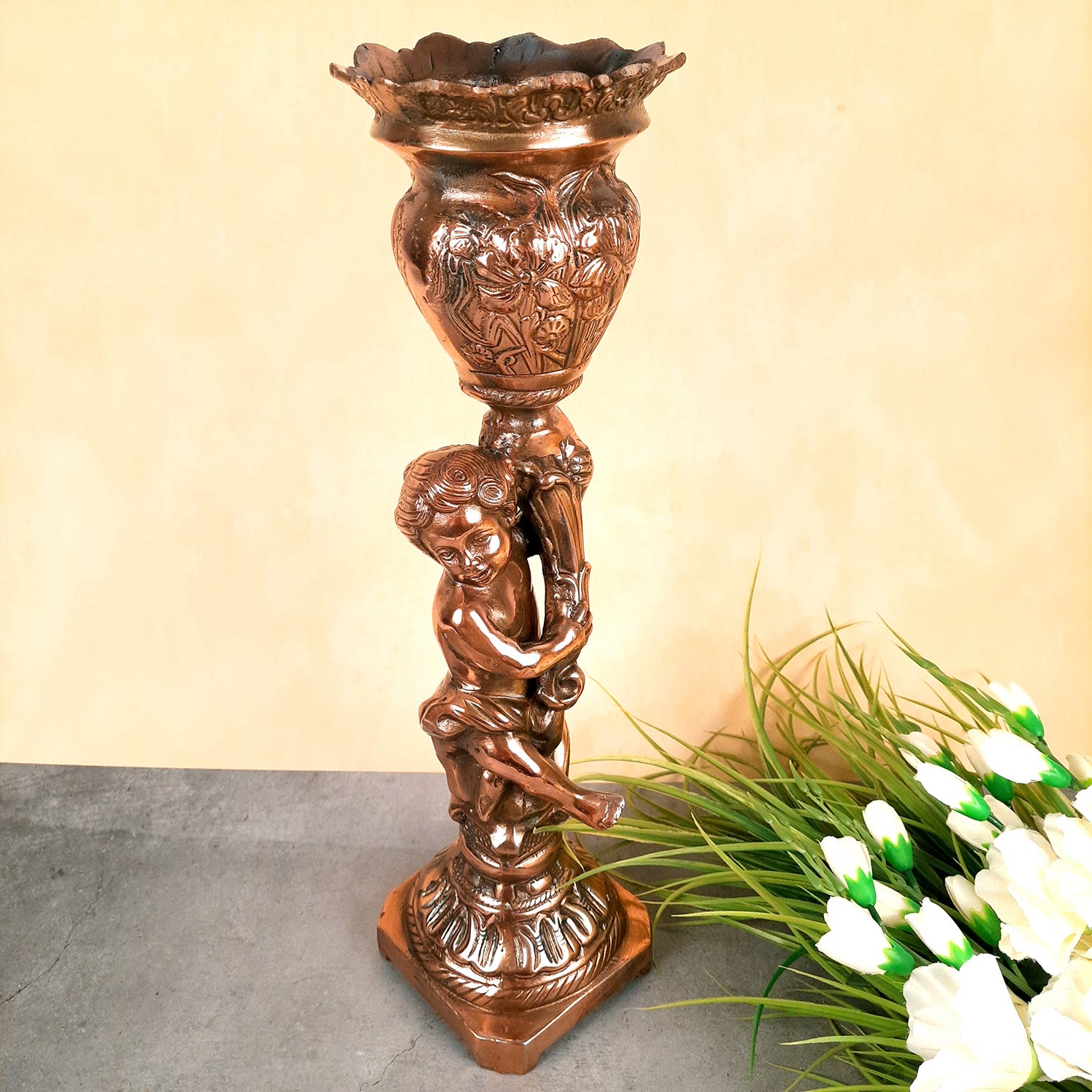 Antique Flowe Pot Big | Decorative Indoor Flower Pot - For Living Room, Home, Corner, Entrance Decor - 20 Inch - Apkamart