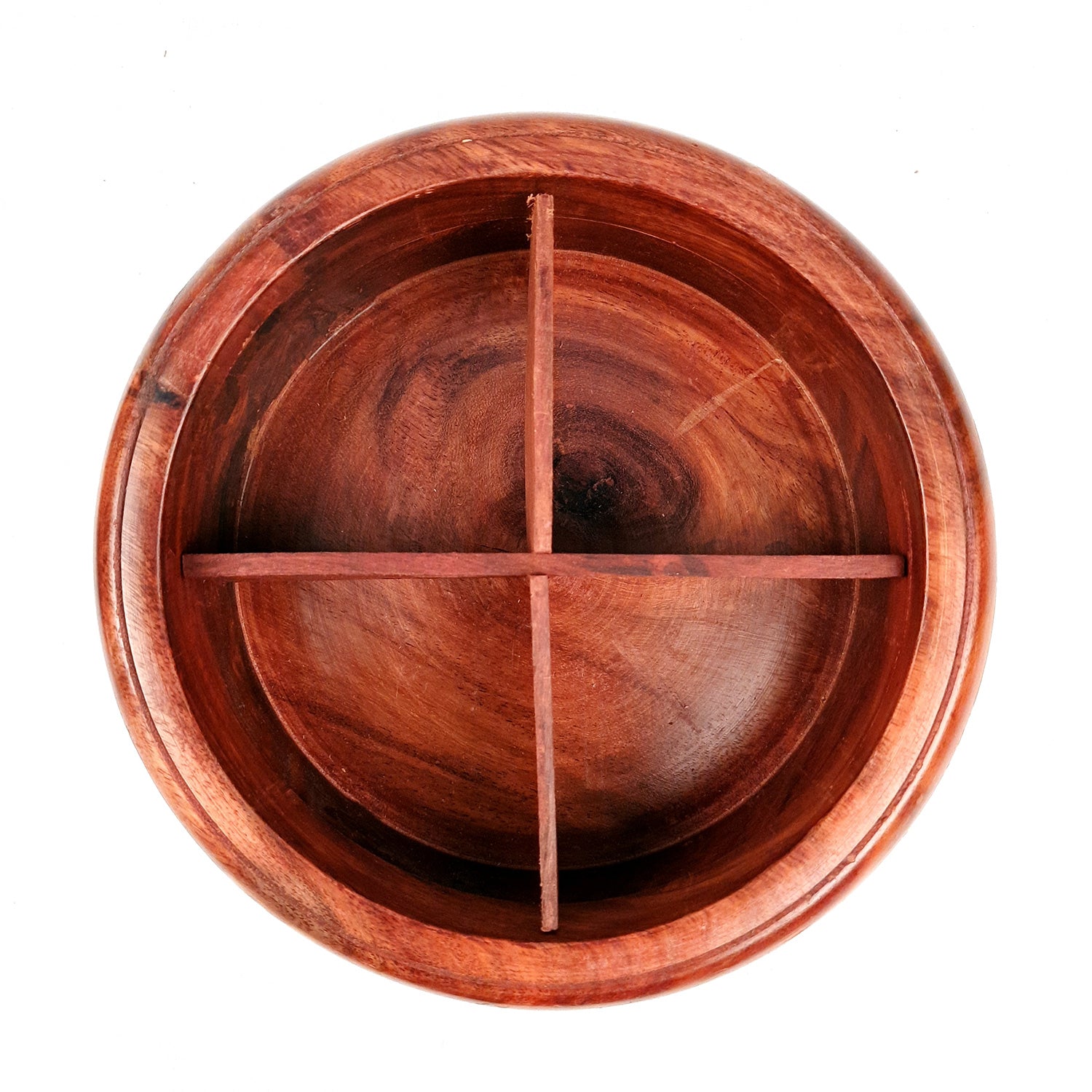 Wooden Dry Fruit Box with Lid With Beautiful Carving | Mukhwas Serving Bowl With Multiple Sections - For Kitchen & Dining Table - 7 Inch - Apkamart