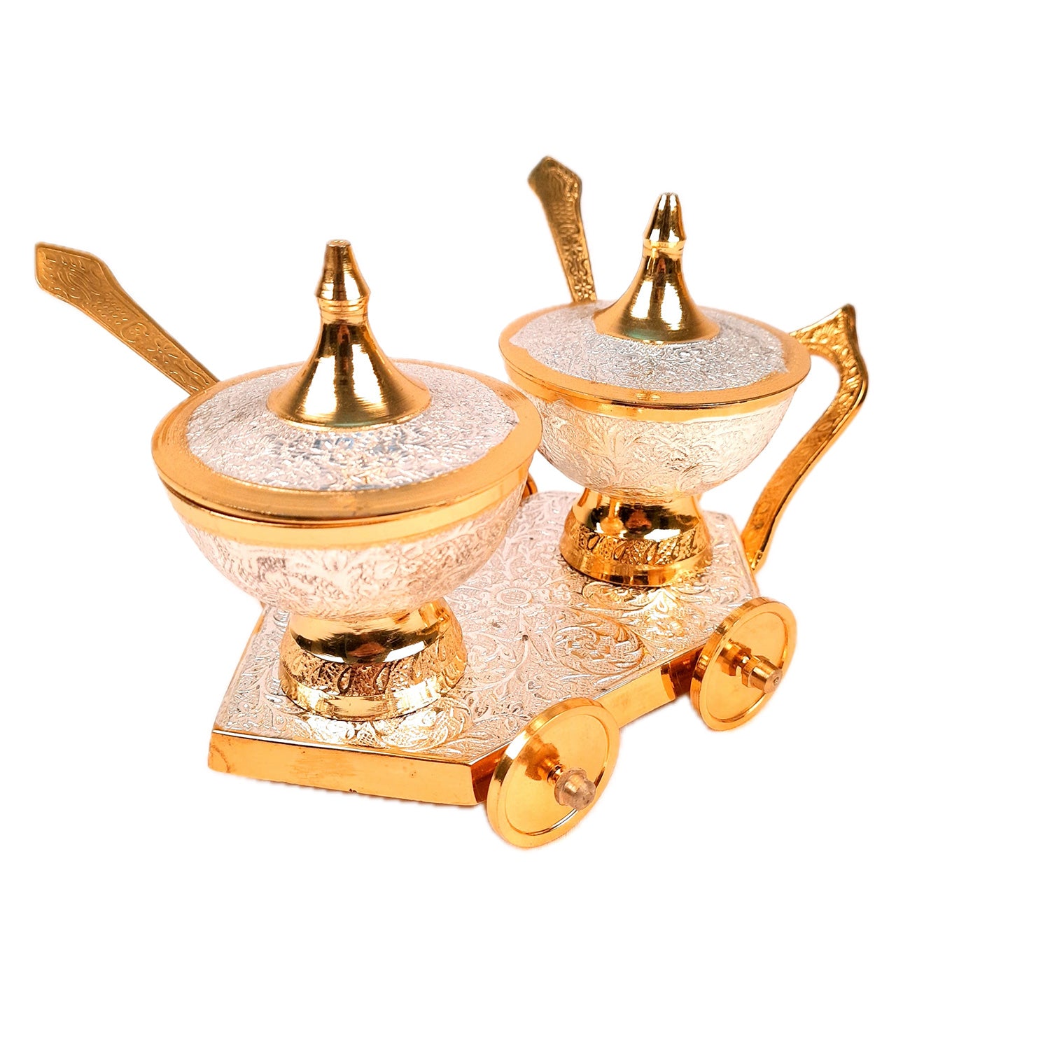 Dry Fruit Serving Bowls With Trolley | Mukhwas Bowl With Cart - For Dry Fruit, Chocolates, Mouth Freshener | Wedding & Diwali Gift Set - (LxH - 9x5 Inch) - Apkamart